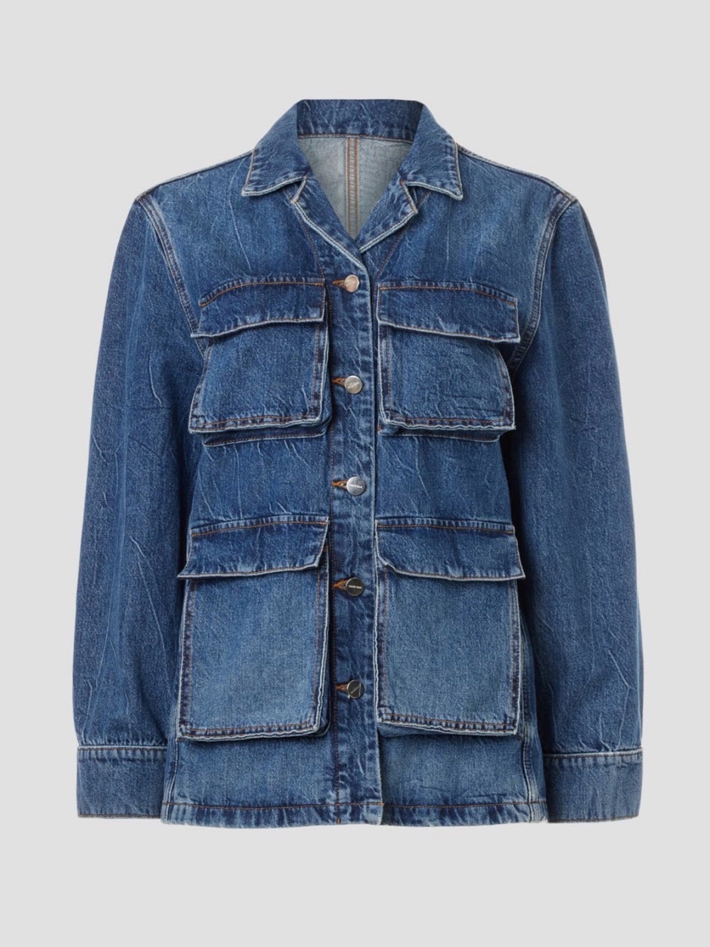Anine Bing Denim Jacket Utility Blue Oversized Pockets Button Front - Picture 5 of 5